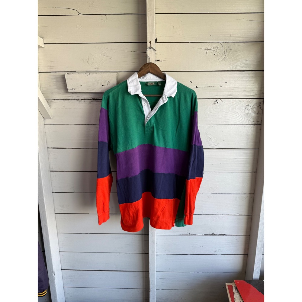 Vintage American Eagle Colorblock Rugby Shirt Mens Green Purple Orange 90s L